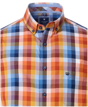 REDMOND Kurzarmhemd orange multicolor Karo Casual Comfort Fit